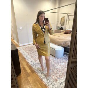 Chia Mustard Yellow Leather Skirt Suit Set